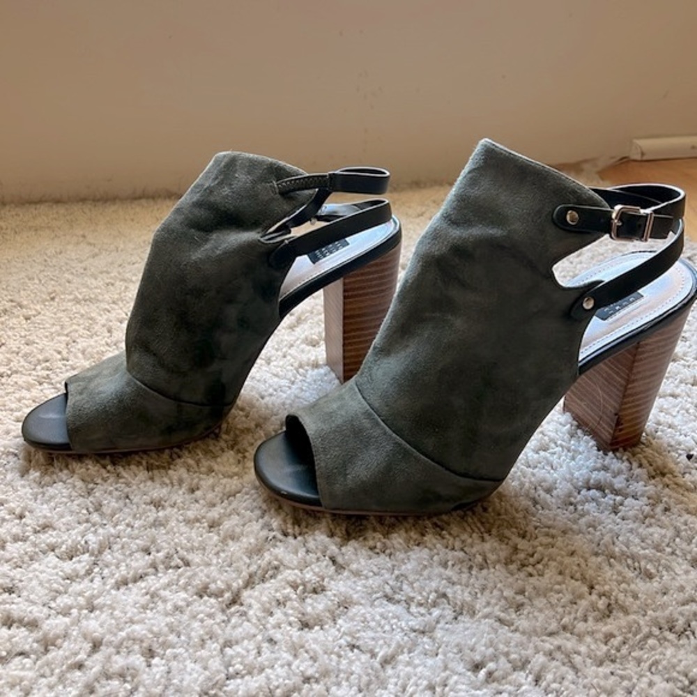 WHITE HOUSE BLACK MARKET Suede Open Toe Booties